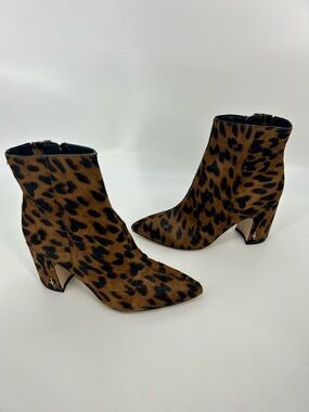 Sam Edelman Womens Size 6.5 Hilty Leather Calf Hair Animal Print Booties "NWOB"